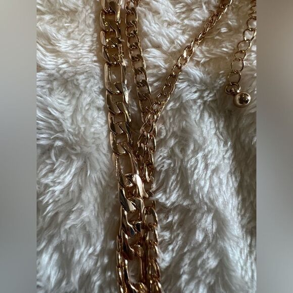 NEW NATASHA 3 Layer Gold Tone Necklace Lobster Clasp - Picture 3 of 5